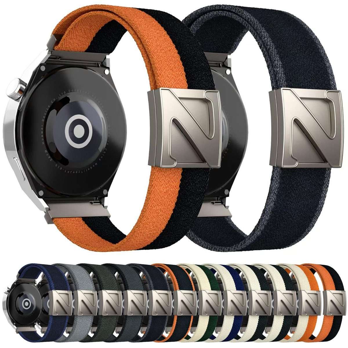 22mm Z-Shaped Magnetic Clasp Two Color Nylon Watch Band(Black+Gray)