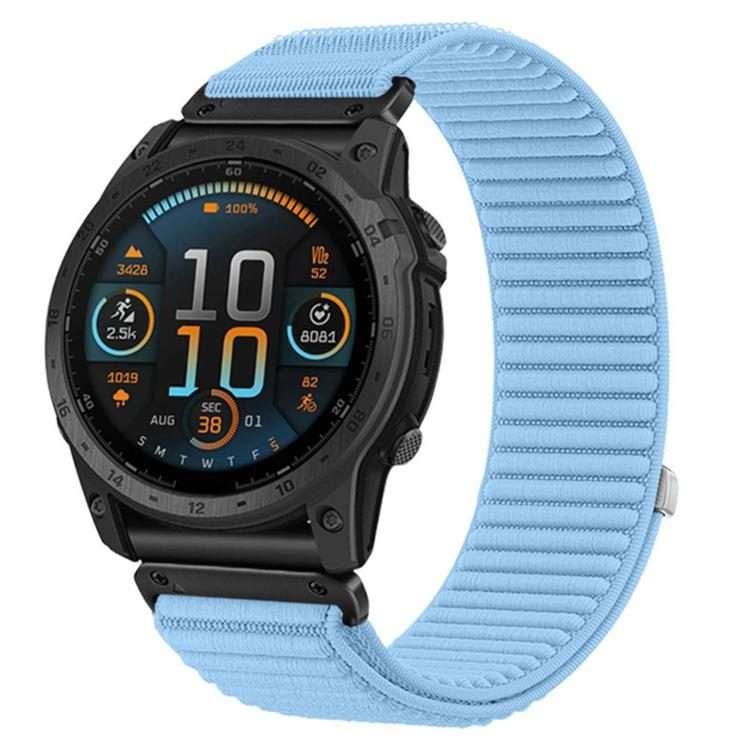 For Garmin 26mm Woven Nylon Hook And Loop Fastener Metal Interface Watch Band(Light Blue)