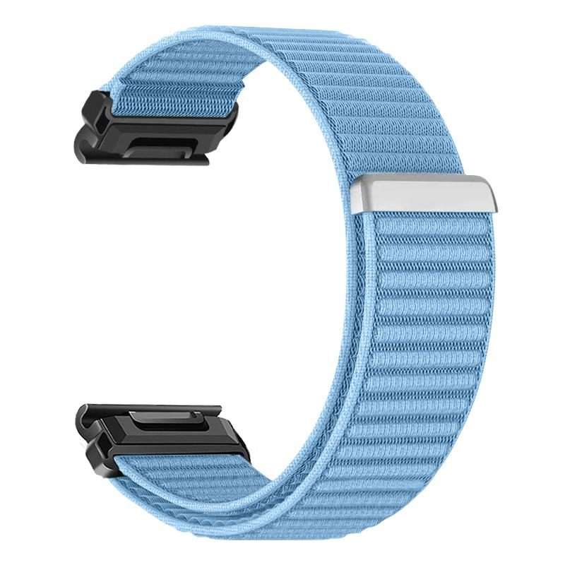 For Garmin 26mm Woven Nylon Hook And Loop Fastener Metal Interface Watch Band(Light Blue)