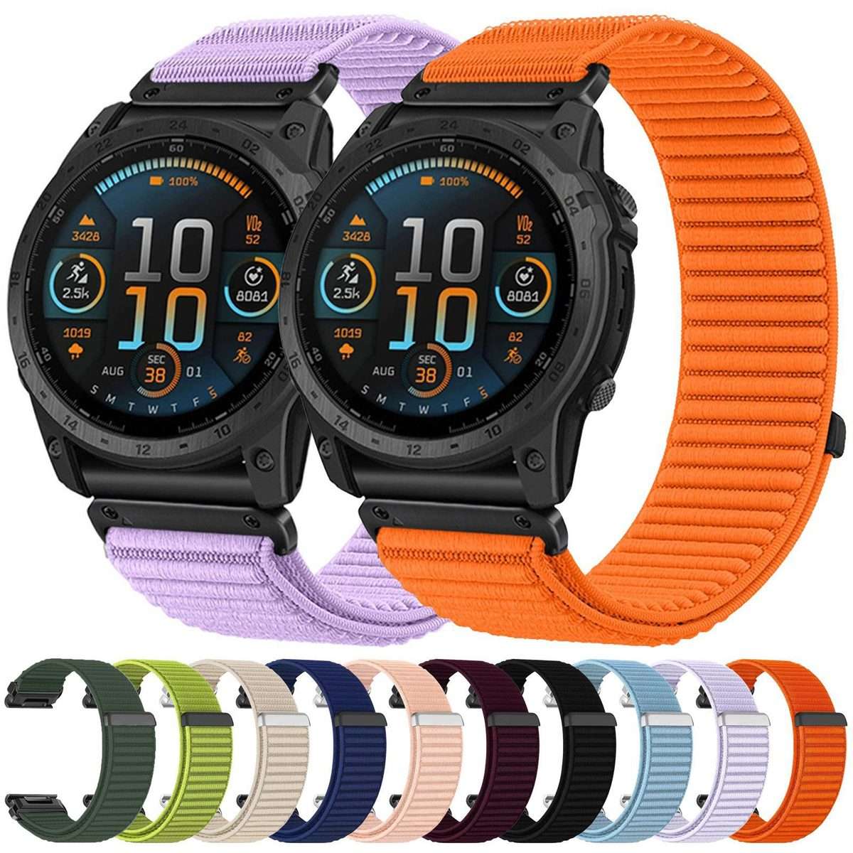For Garmin 26mm Woven Nylon Hook And Loop Fastener Metal Interface Watch Band(Light Blue)