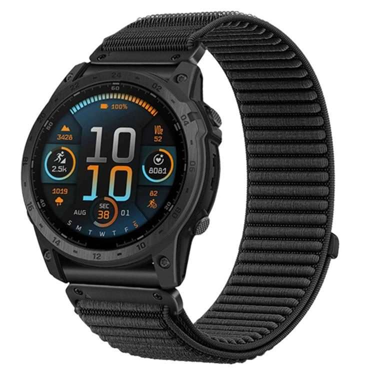 For Garmin 26mm Woven Nylon Hook And Loop Fastener Metal Interface Watch Band(Black)