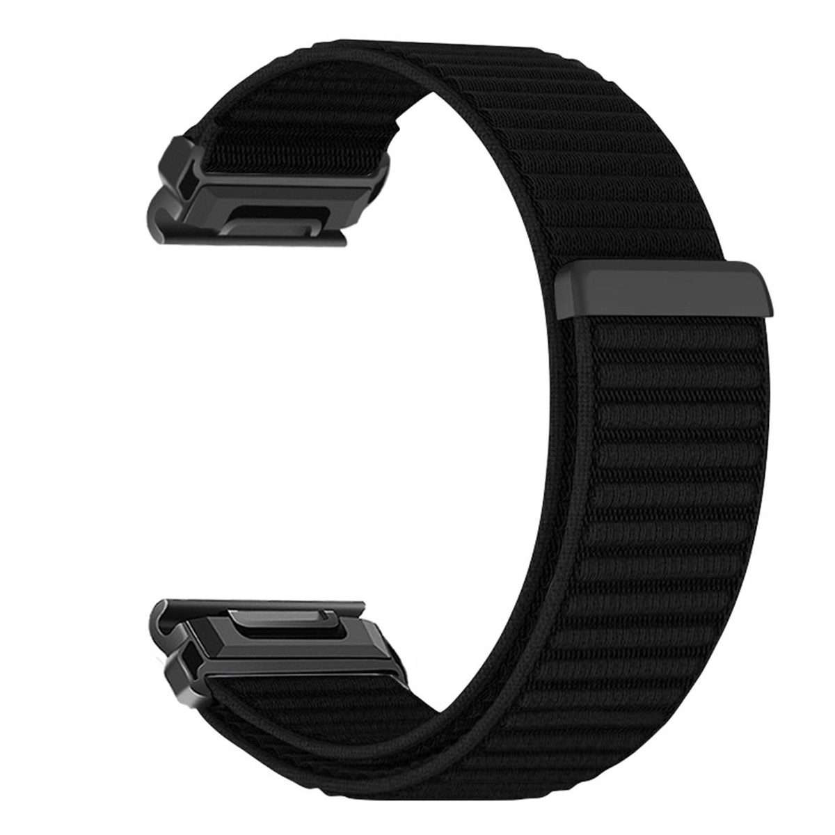 For Garmin 26mm Woven Nylon Hook And Loop Fastener Metal Interface Watch Band(Black)