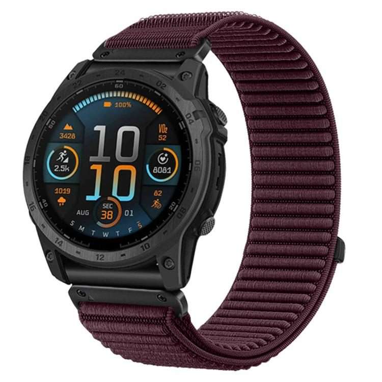 For Garmin 26mm Woven Nylon Hook And Loop Fastener Metal Interface Watch Band(Plum)