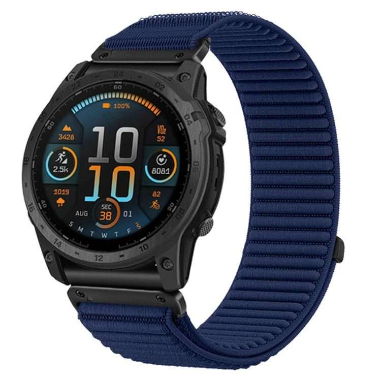 For Garmin 26mm Woven Nylon Hook And Loop Fastener Metal Interface Watch Band(Azure Blue)