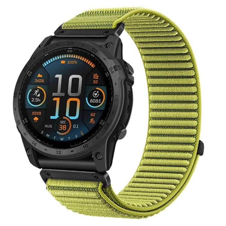 For Garmin 26mm Woven Nylon Hook And Loop Fastener Metal Interface Watch Band(Field Green)