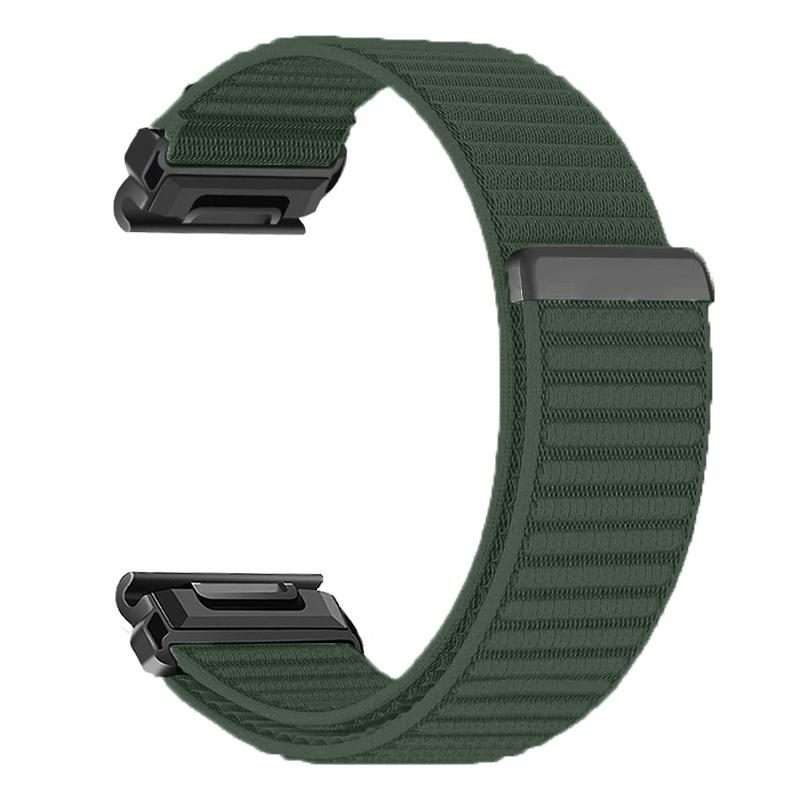 For Garmin 26mm Woven Nylon Hook And Loop Fastener Metal Interface Watch Band(Spruce Green)
