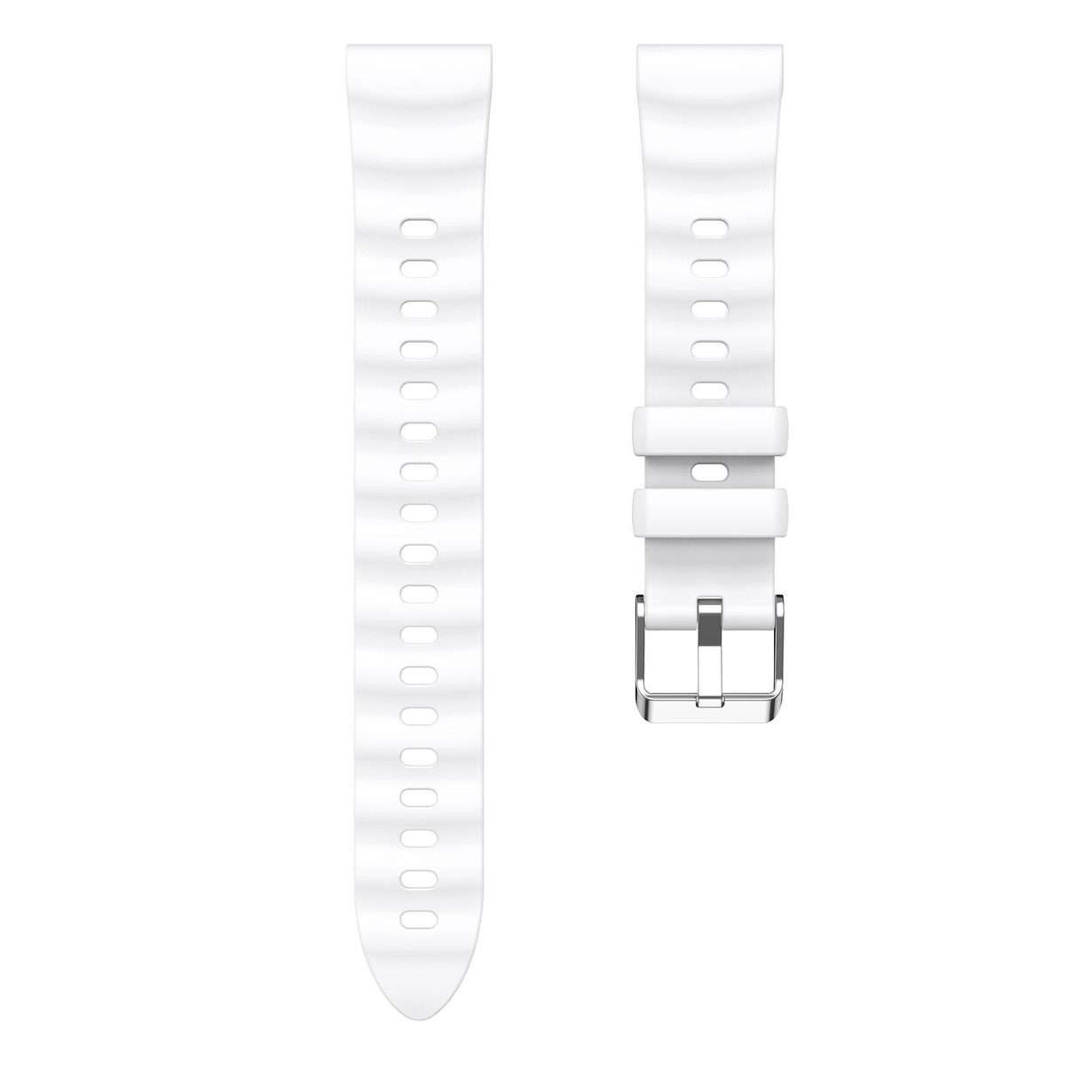18mm Wave Texture Silver Buckle Silicone Watch Band(White)