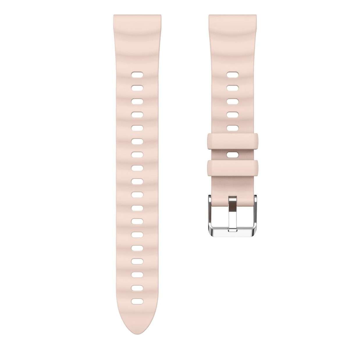 18mm Wave Texture Silver Buckle Silicone Watch Band(Dawn Pink)