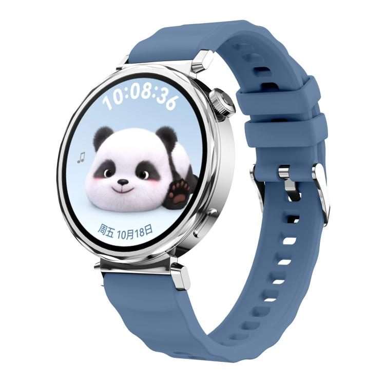 18mm Wave Texture Silver Buckle Silicone Watch Band(Topaz Blue)