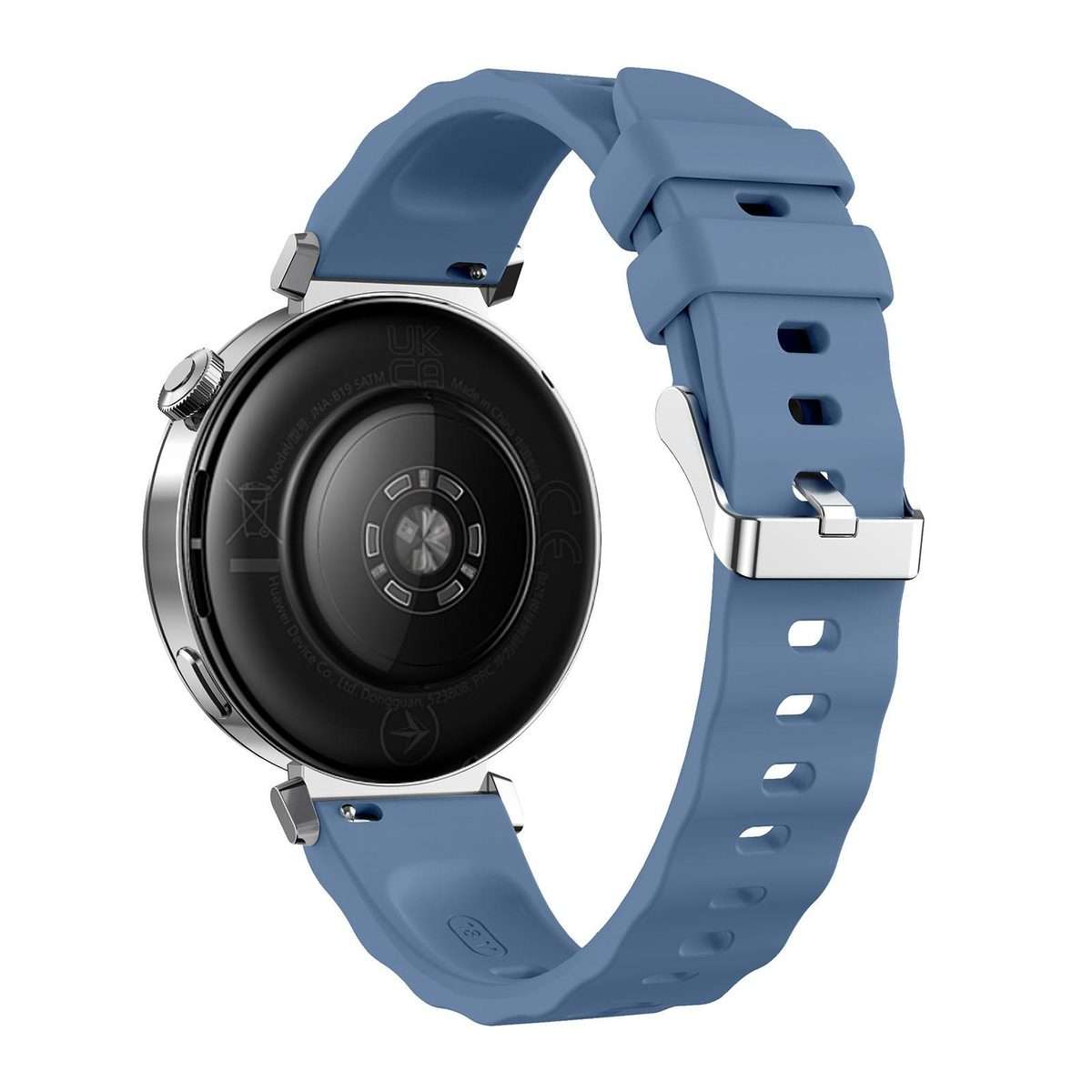 18mm Wave Texture Silver Buckle Silicone Watch Band(Topaz Blue)