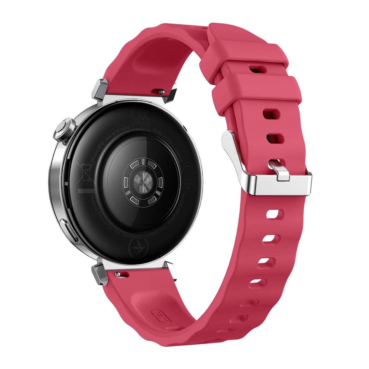 18mm Wave Texture Silver Buckle Silicone Watch Band(Vitality Red)