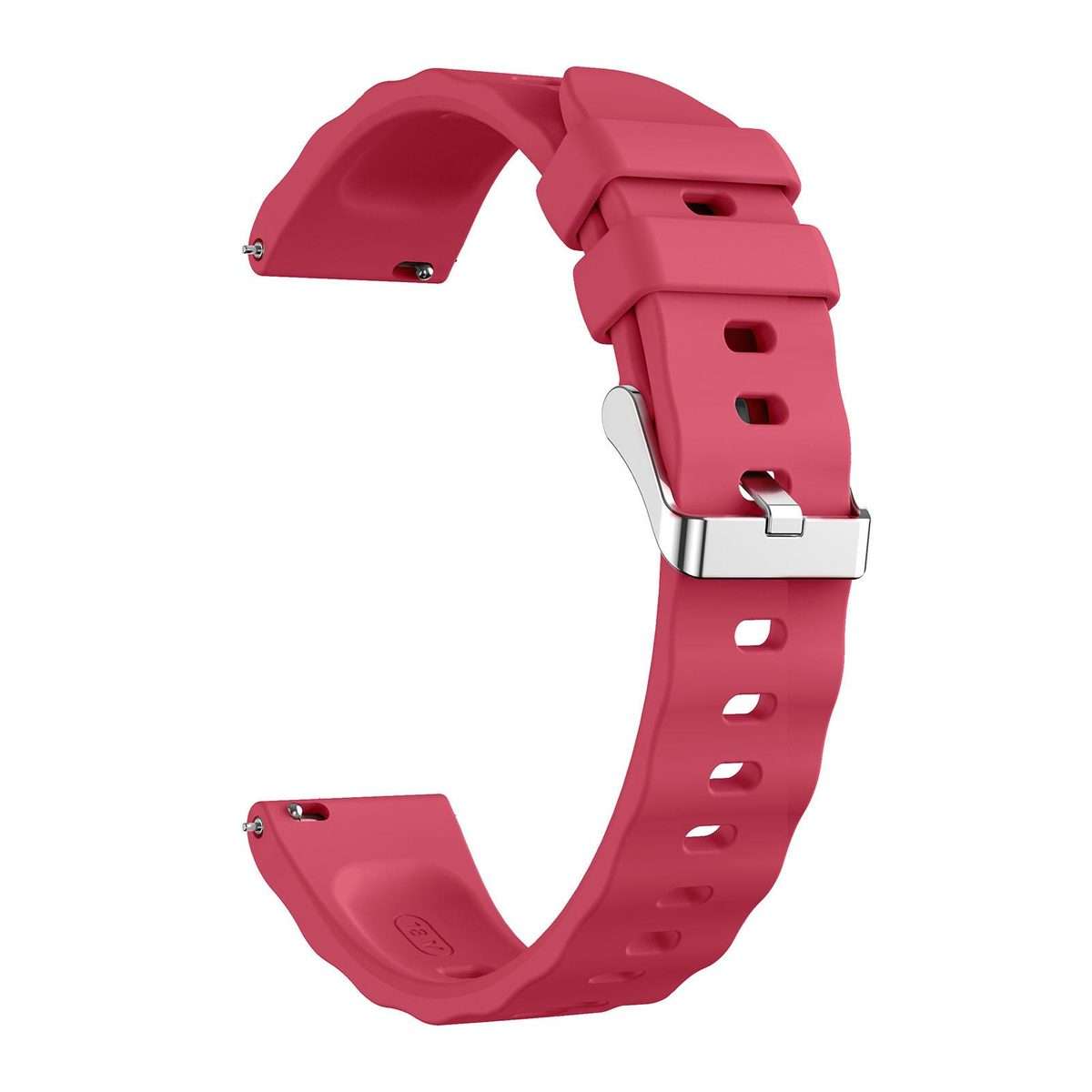 18mm Wave Texture Silver Buckle Silicone Watch Band(Vitality Red)