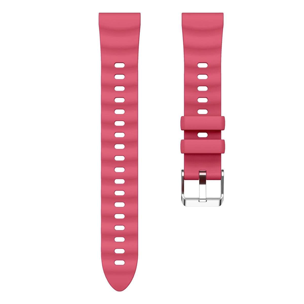 18mm Wave Texture Silver Buckle Silicone Watch Band(Vitality Red)