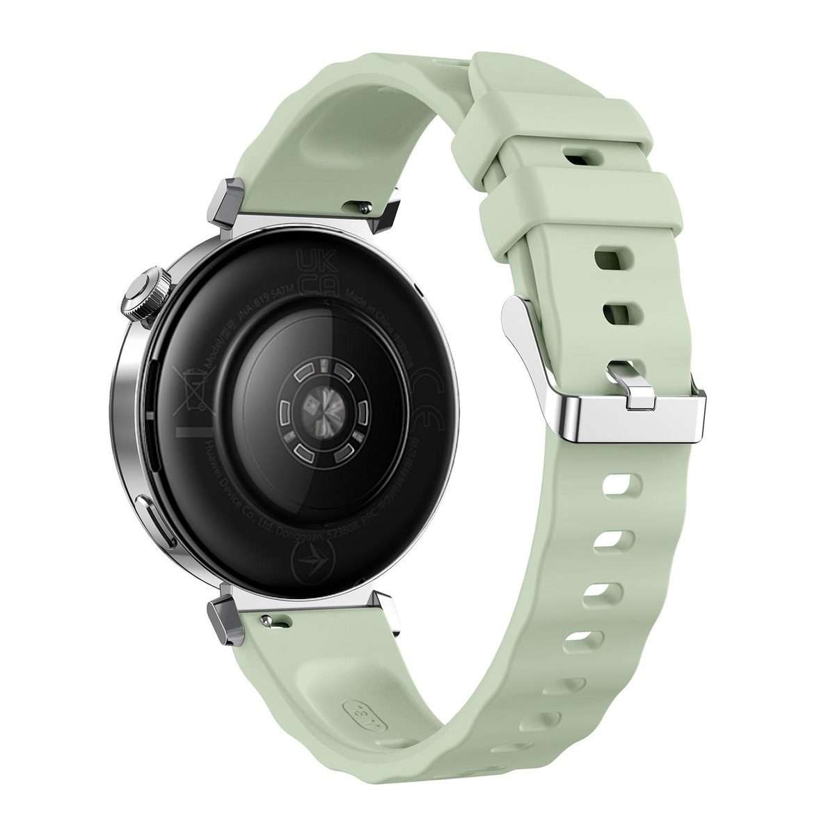 18mm Wave Texture Silver Buckle Silicone Watch Band(Leaf Green)