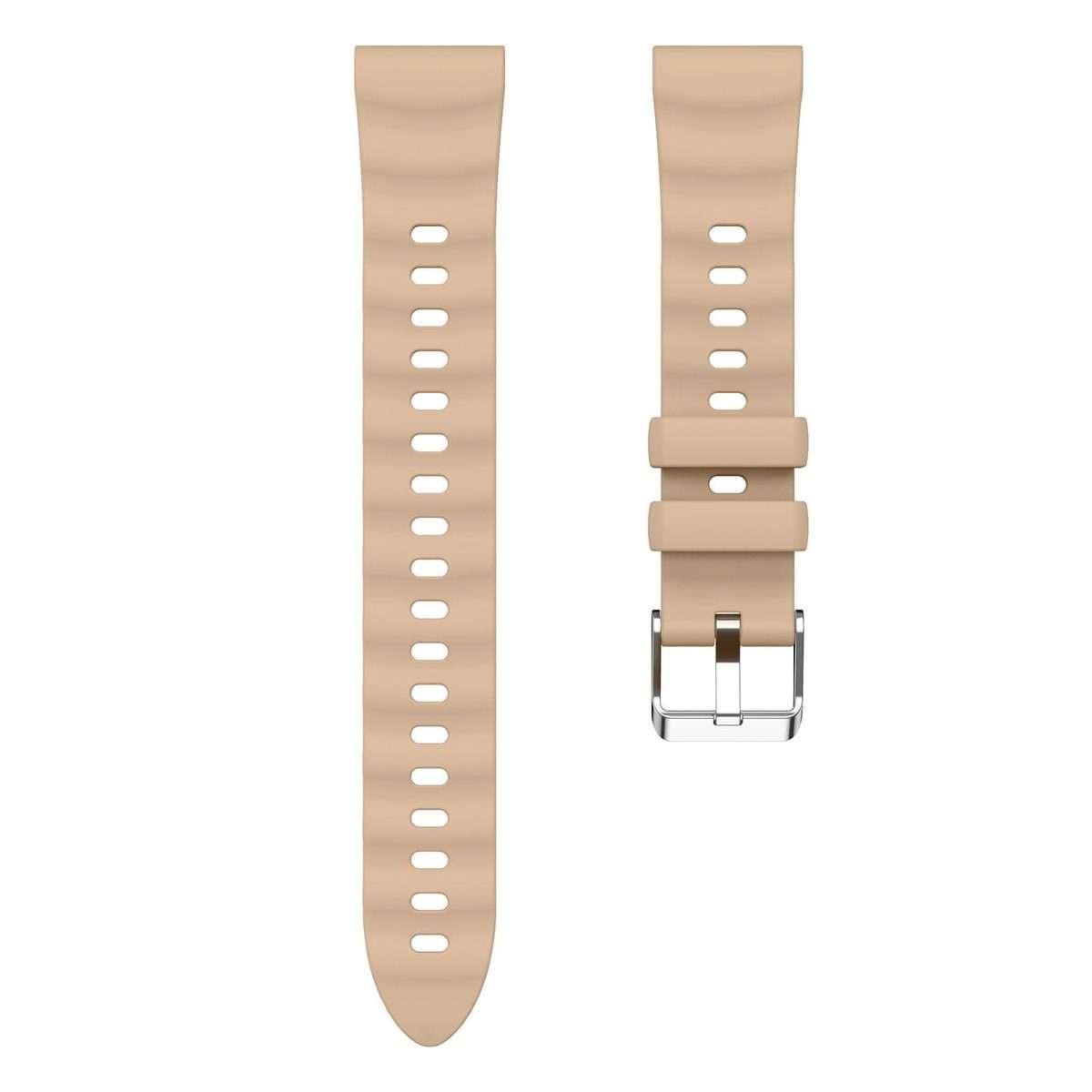 18mm Wave Texture Silver Buckle Silicone Watch Band(Milk Tea)