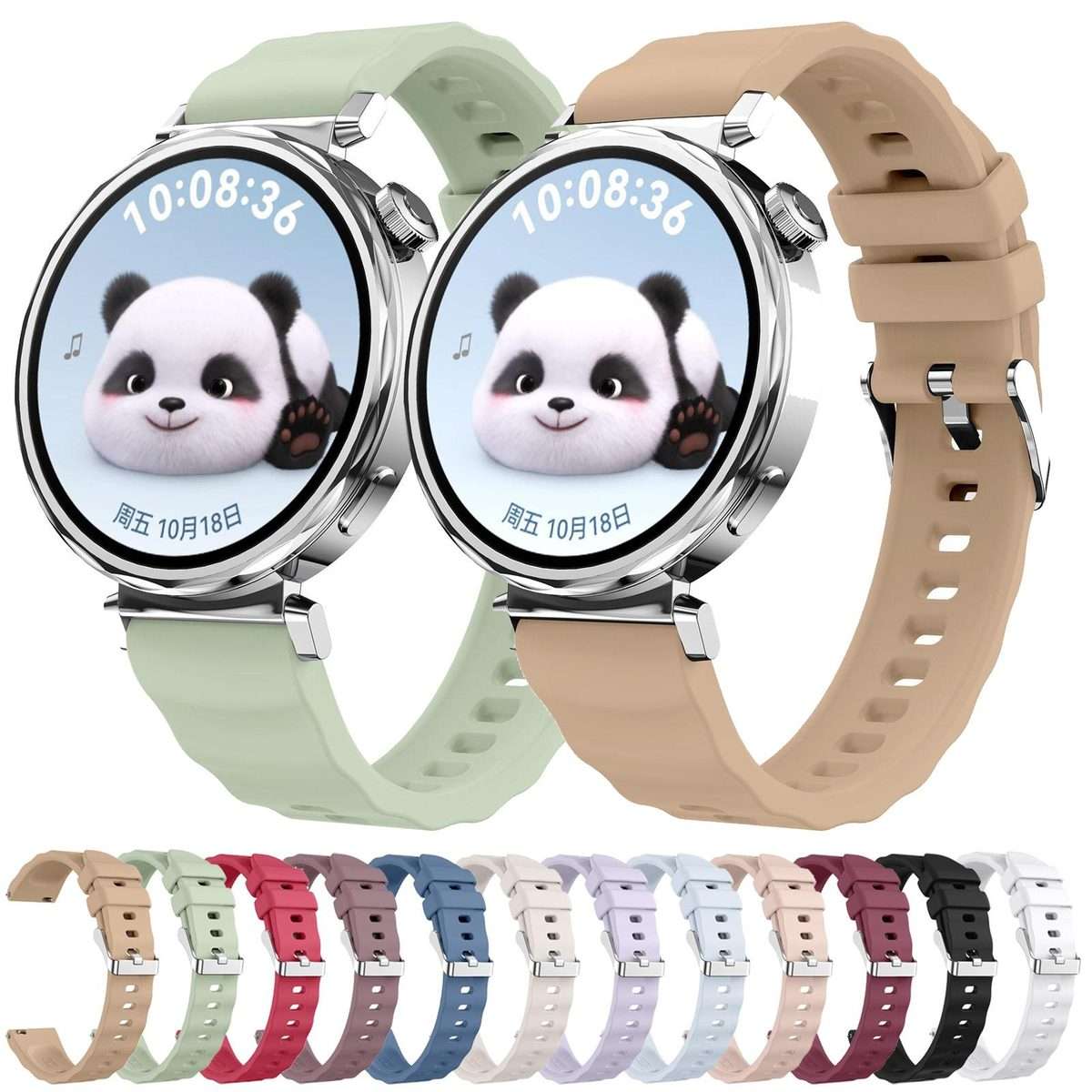 18mm Wave Texture Silver Buckle Silicone Watch Band(Milk Tea)