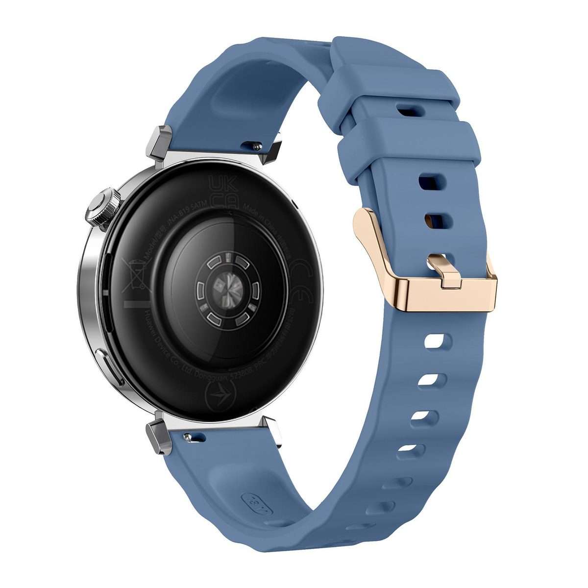 18mm Wave Texture Rose Gold Buckle Silicone Watch Band(Topaz Blue)