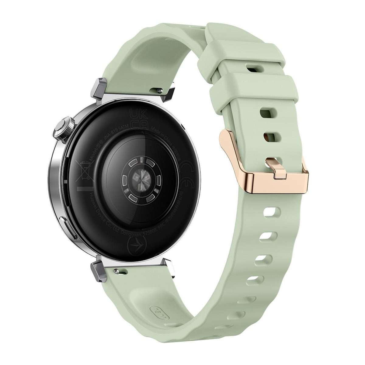 18mm Wave Texture Rose Gold Buckle Silicone Watch Band(Leaf Green)