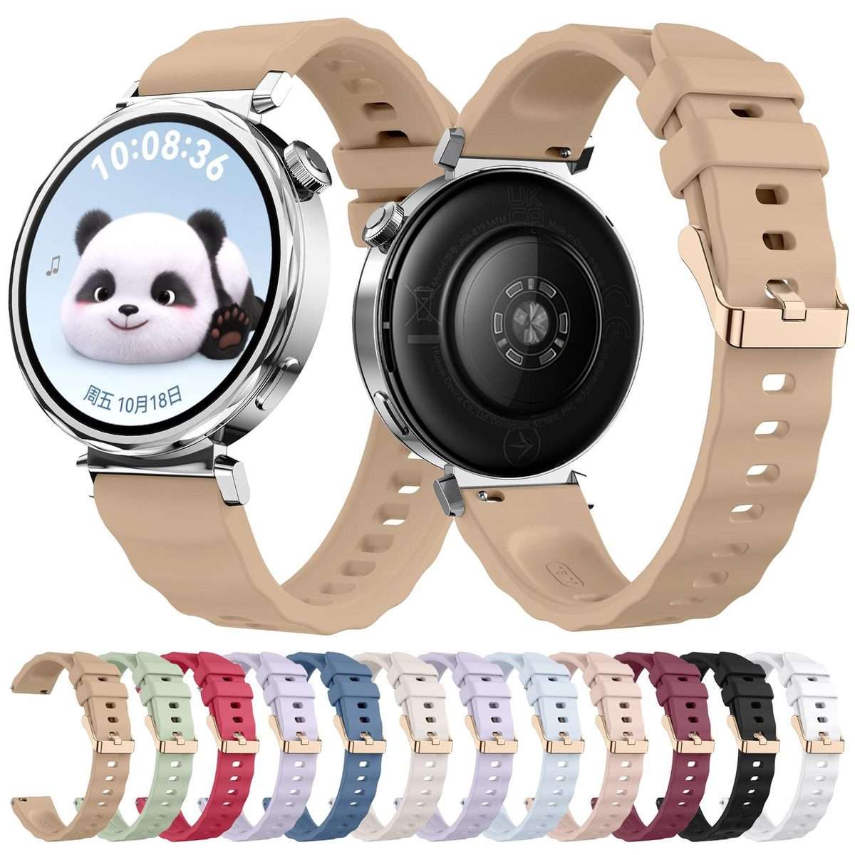 18mm Wave Texture Rose Gold Buckle Silicone Watch Band(Leaf Green)