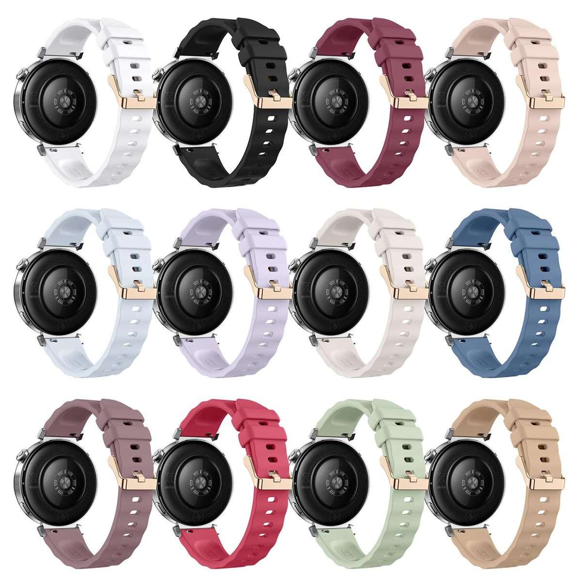 18mm Wave Texture Rose Gold Buckle Silicone Watch Band(Leaf Green)