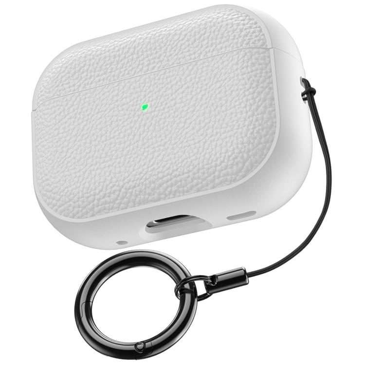 For AirPods Pro 3 Lychee Texture TPU Earphone Cover with Buckle(White)
