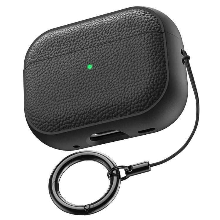 For AirPods Pro 3 Lychee Texture TPU Earphone Cover with Buckle(Black)