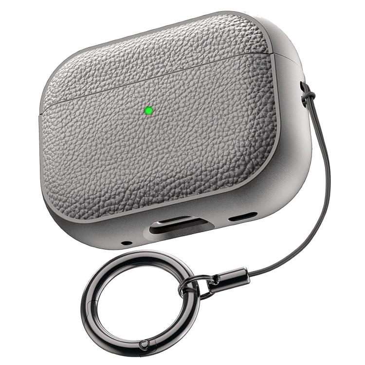 For AirPods Pro 3 Lychee Texture TPU Earphone Cover with Buckle(Gray)