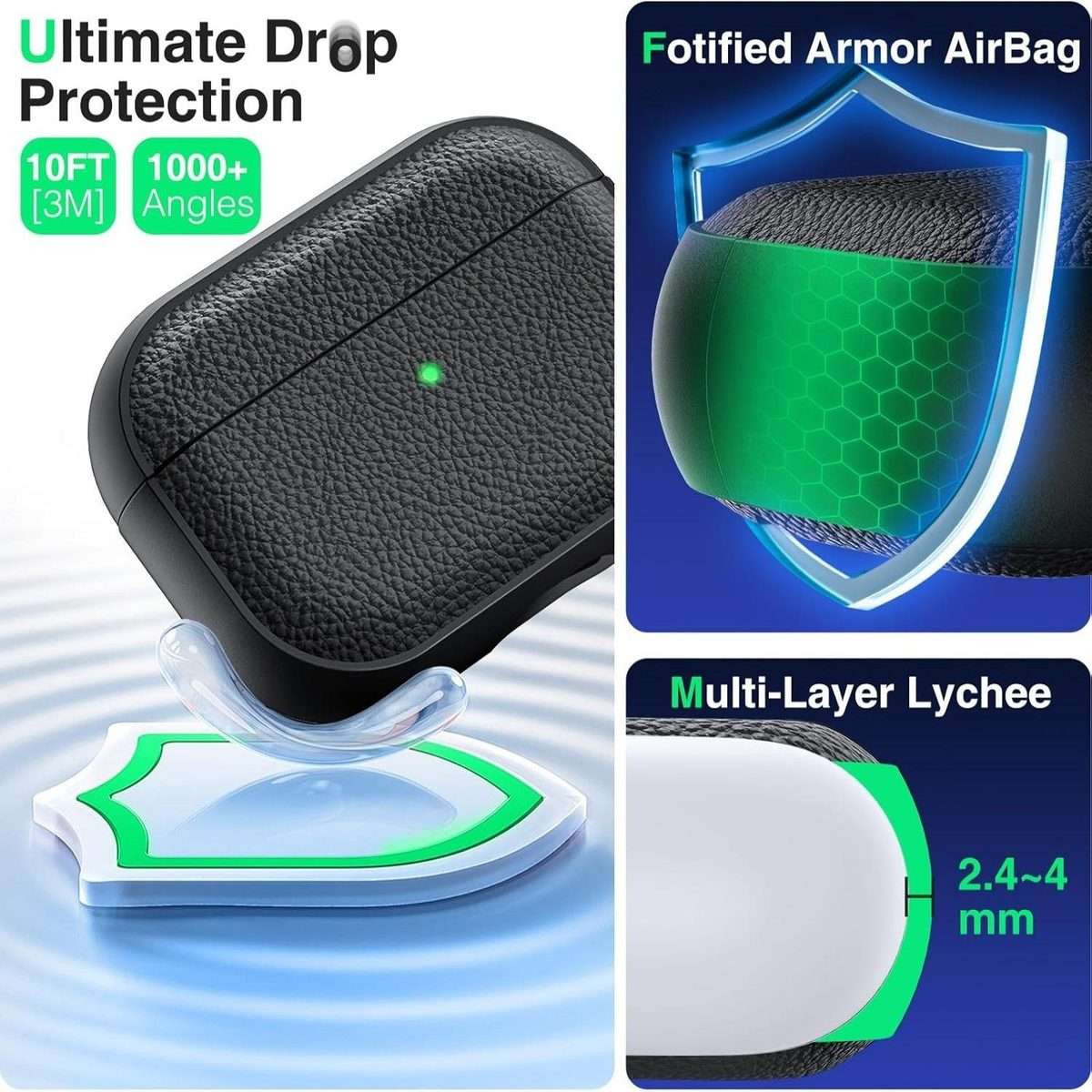 For AirPods Pro 3 Lychee Texture TPU Earphone Cover with Buckle(Gray)