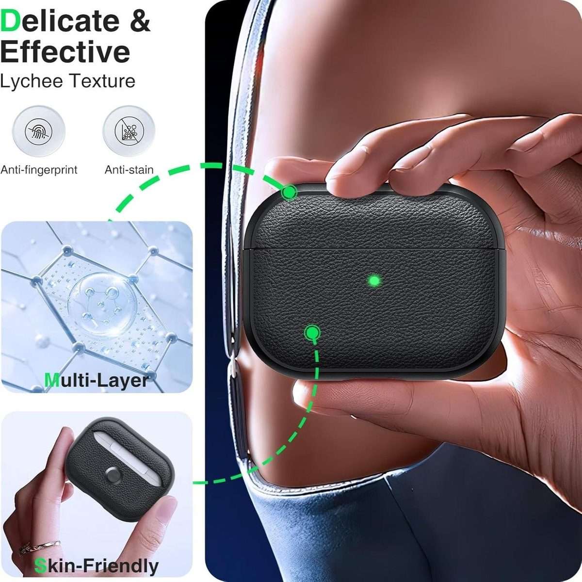 For AirPods Pro 3 Lychee Texture TPU Earphone Cover with Buckle(Gray)