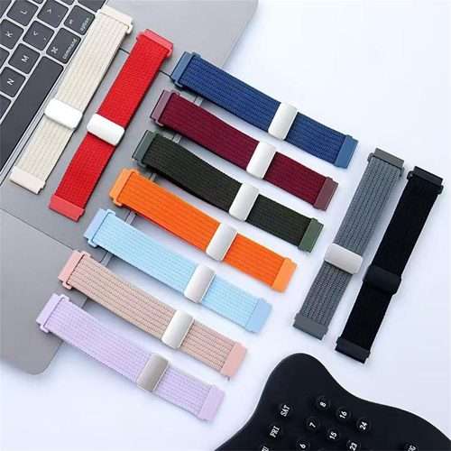 22mm Single Color Magnetic Snap Four Strand Elastic Nylon Watch Band(Black)