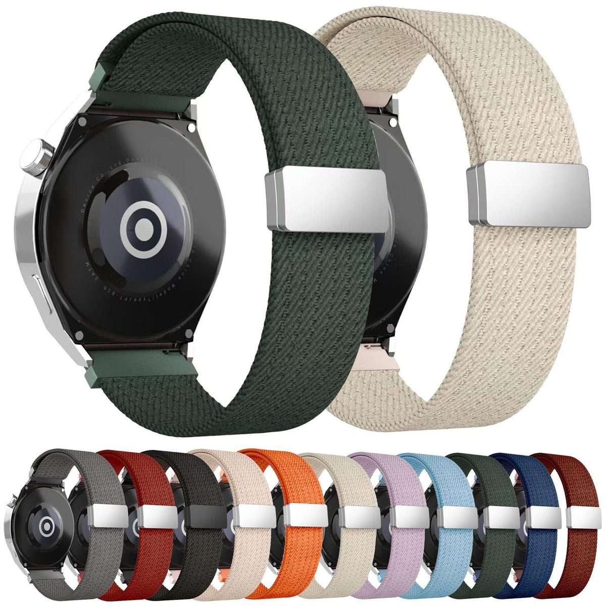 22mm Single Color Magnetic Snap Four Strand Elastic Nylon Watch Band(Gray)