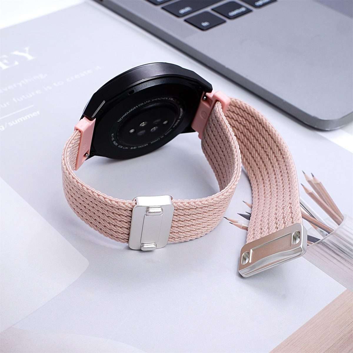 22mm Single Color Magnetic Snap Four Strand Elastic Nylon Watch Band(Gray)