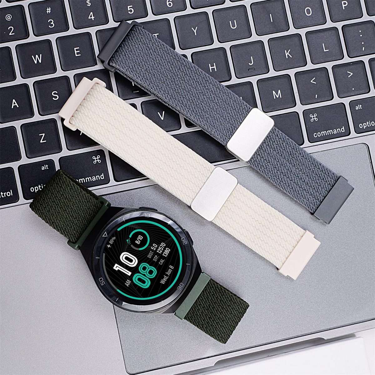 22mm Single Color Magnetic Snap Four Strand Elastic Nylon Watch Band(Gray)