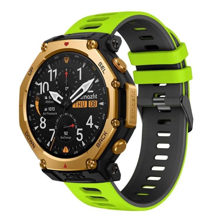 For Amazfit T-Rex 3 Pro 48mm Black Buckle Two Color Silicone Watch Band(Lime Black)