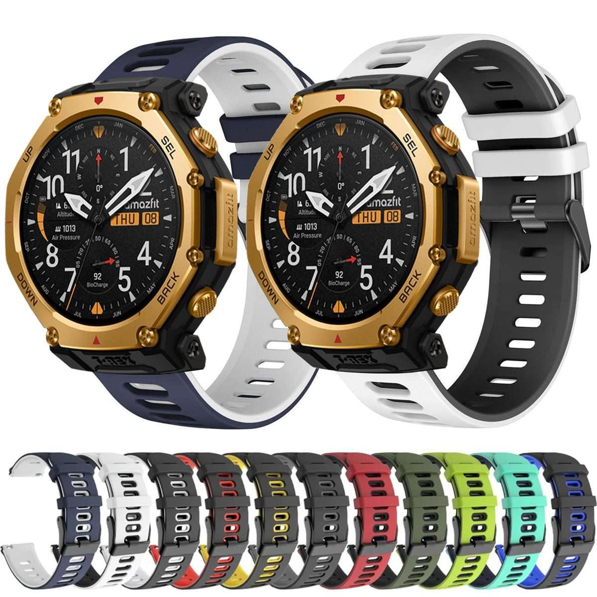 For Amazfit T-Rex 3 Pro 48mm Black Buckle Two Color Silicone Watch Band(Lime Black)