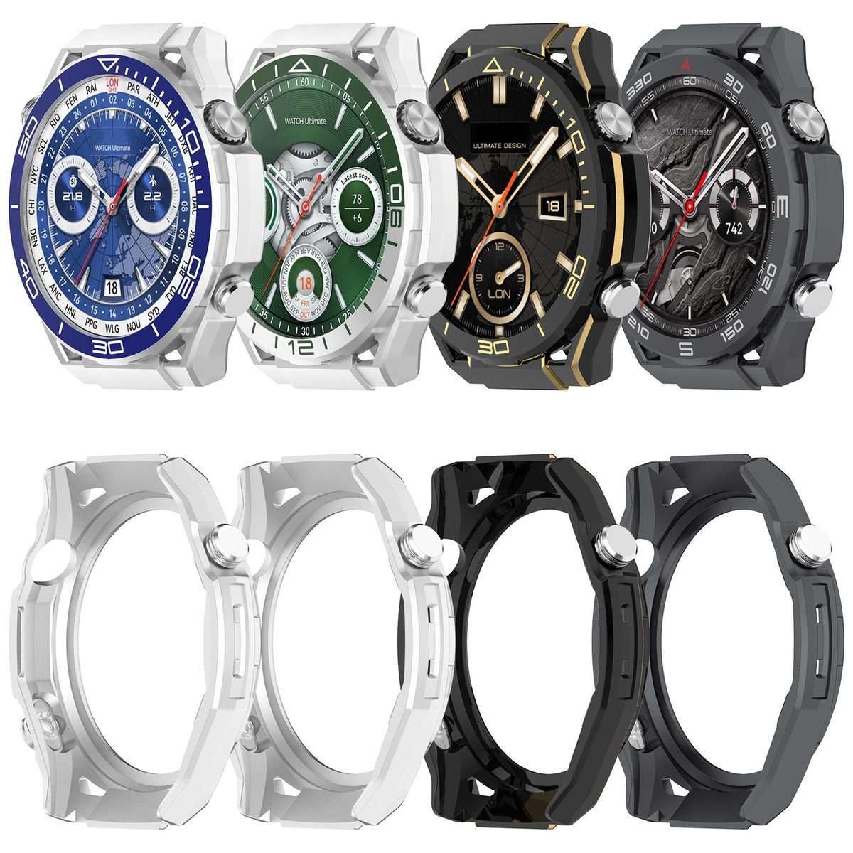 For Huawei Watch GT 6 Pro Change to Watch Ultimate Design PC Hollow Watch Protec ... (Silver Blue)