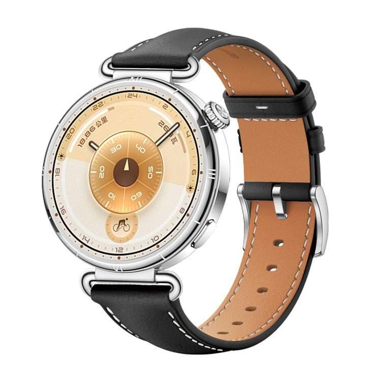 For Huawei Watch GT 6 41mm Soft Leather Watch Band Silver Buckle(Black)