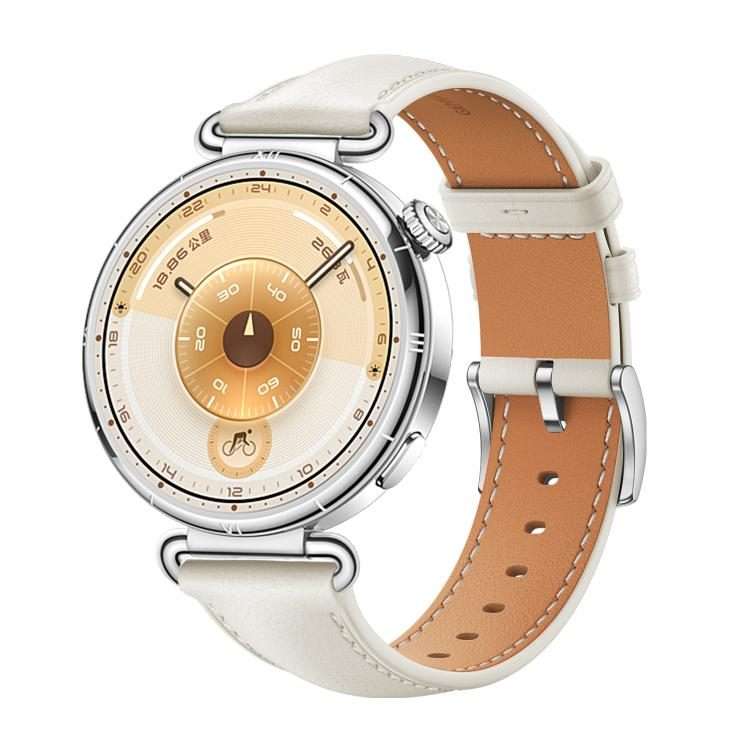For Huawei Watch GT 6 41mm Soft Leather Watch Band Silver Buckle(White)