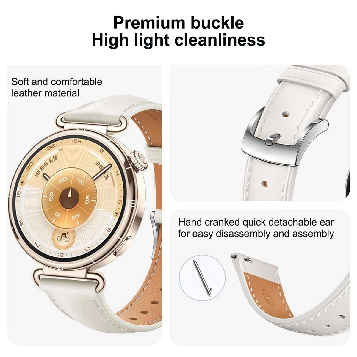 For Huawei Watch GT 6 41mm Soft Leather Watch Band Silver Buckle(White)