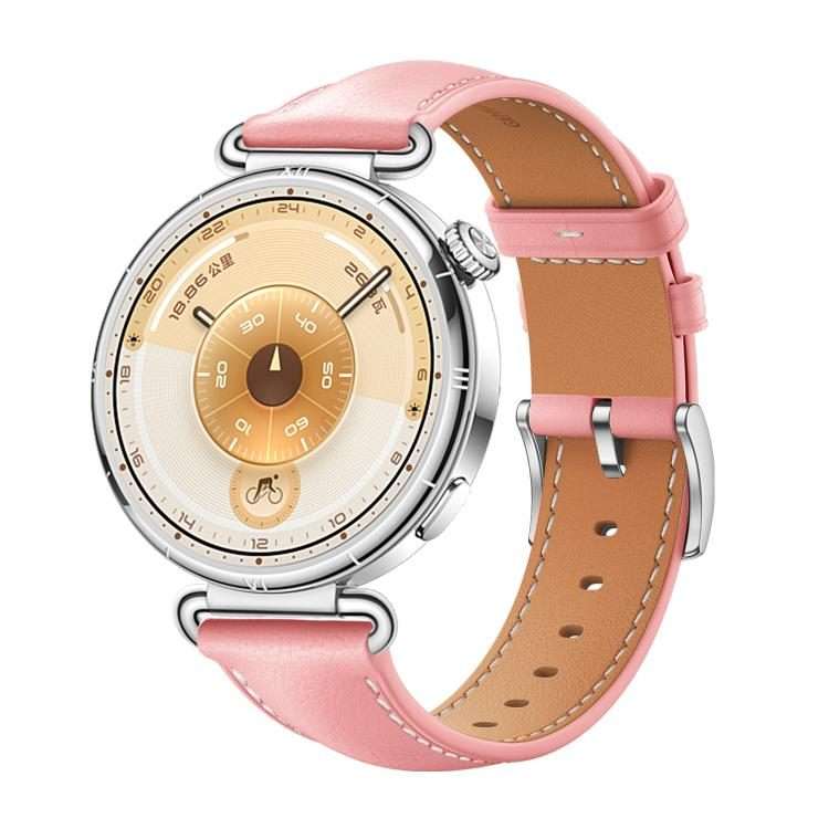 For Huawei Watch GT 6 41mm Soft Leather Watch Band Silver Buckle(Pink)