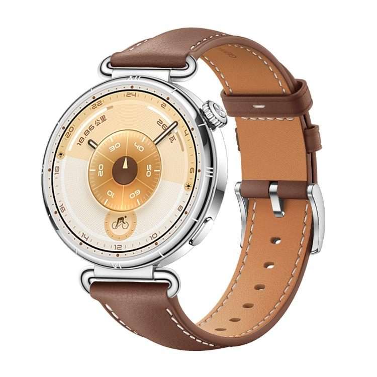 For Huawei Watch GT 6 41mm Soft Leather Watch Band Silver Buckle(Brown)