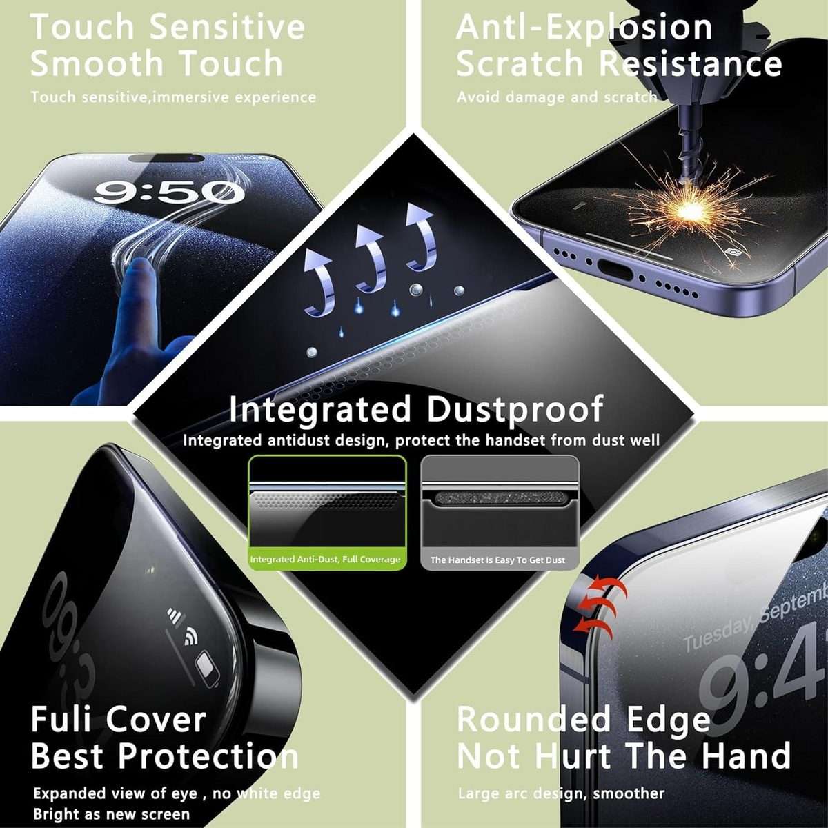 For iPhone 17 Pro 10pcs Armor 300C Ultra-Curved Anti-Static Anti-Dust Silk-Screened Privacy Temper