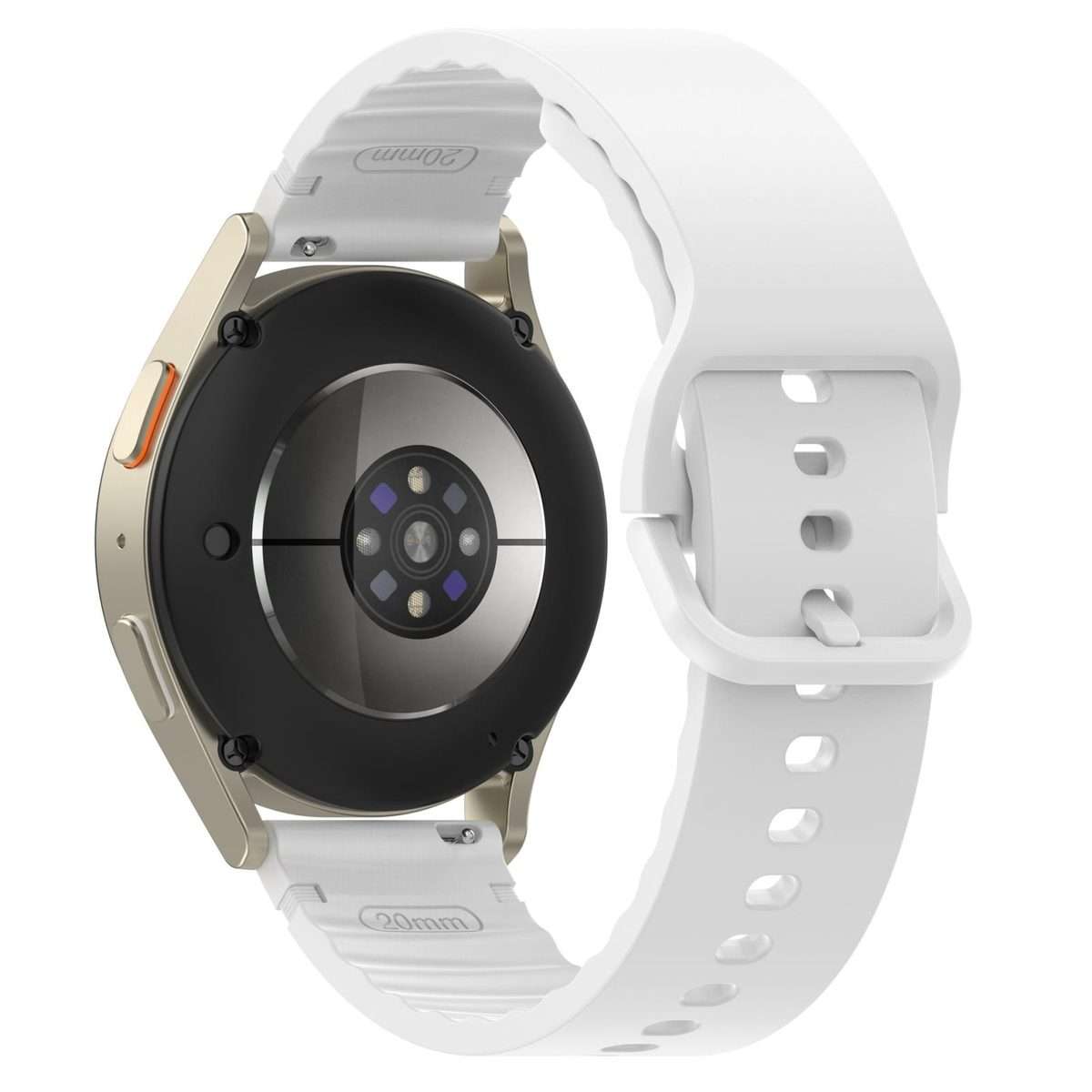 20mm Solid Color Stitched Colorful Buckle Silicone Watch Band(White)