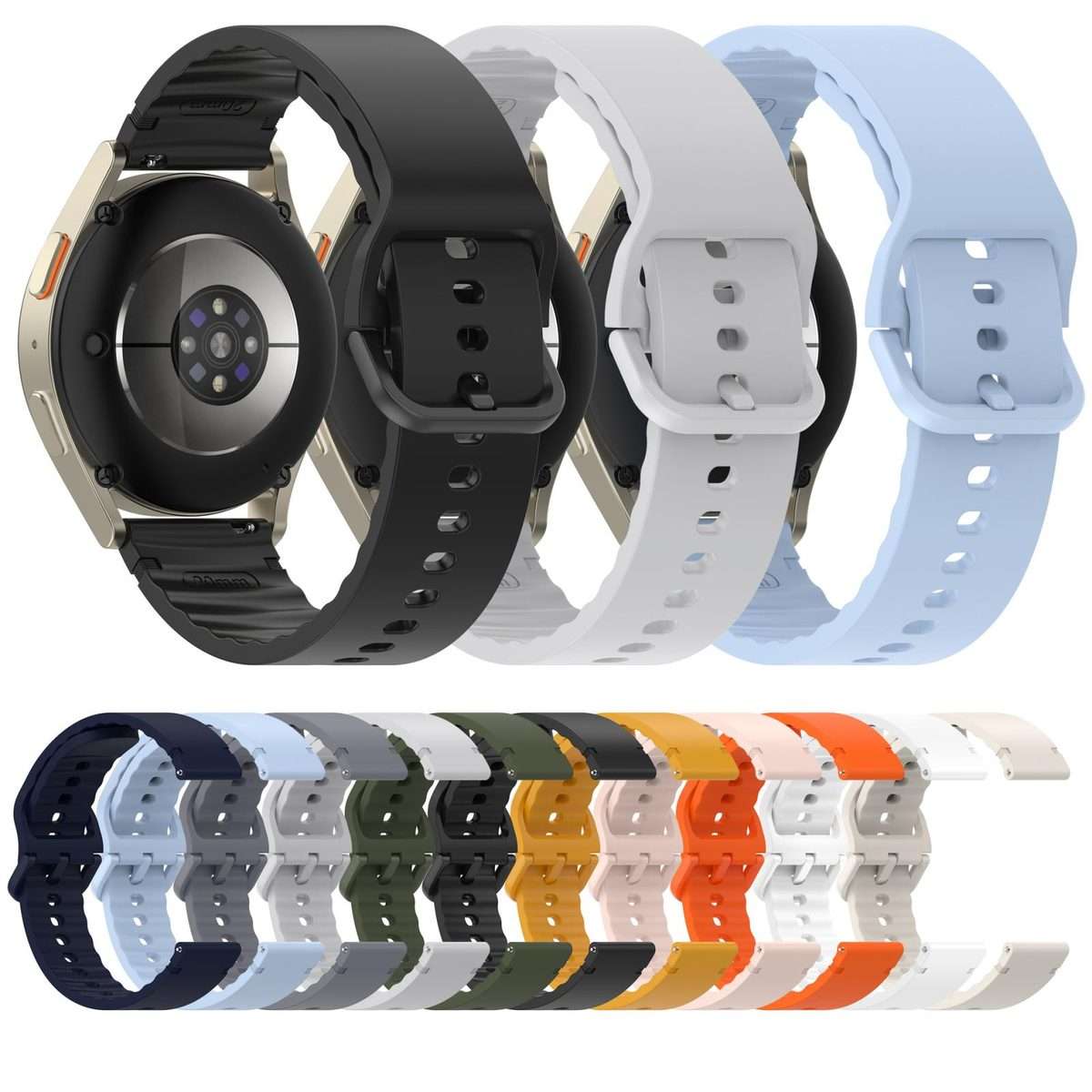 22mm Solid Color Stitched Colorful Buckle Silicone Watch Band(Orange)