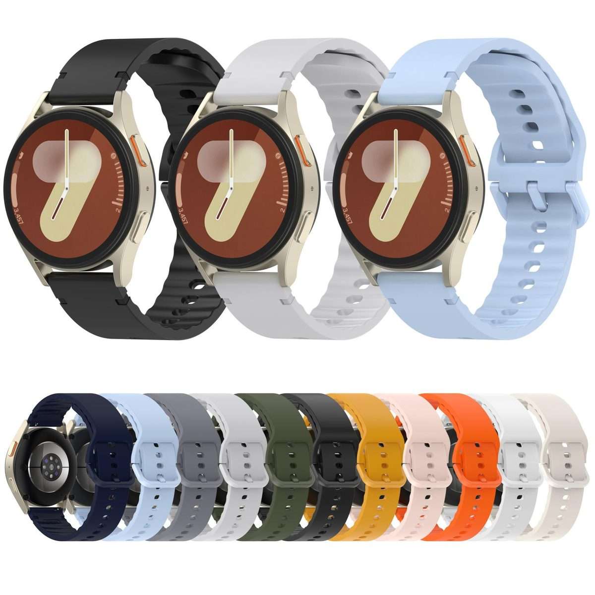 22mm Solid Color Stitched Colorful Buckle Silicone Watch Band(Midnight Blue)
