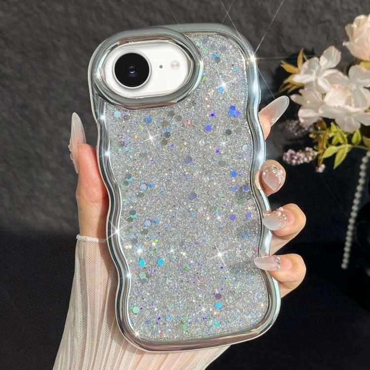 For iPhone 17e / 16e Wave Glitter Sequined Electroplated Phone Case(Silver)