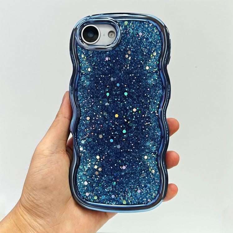 For iPhone 17e / 16e Wave Glitter Sequined Electroplated Phone Case(Blue)