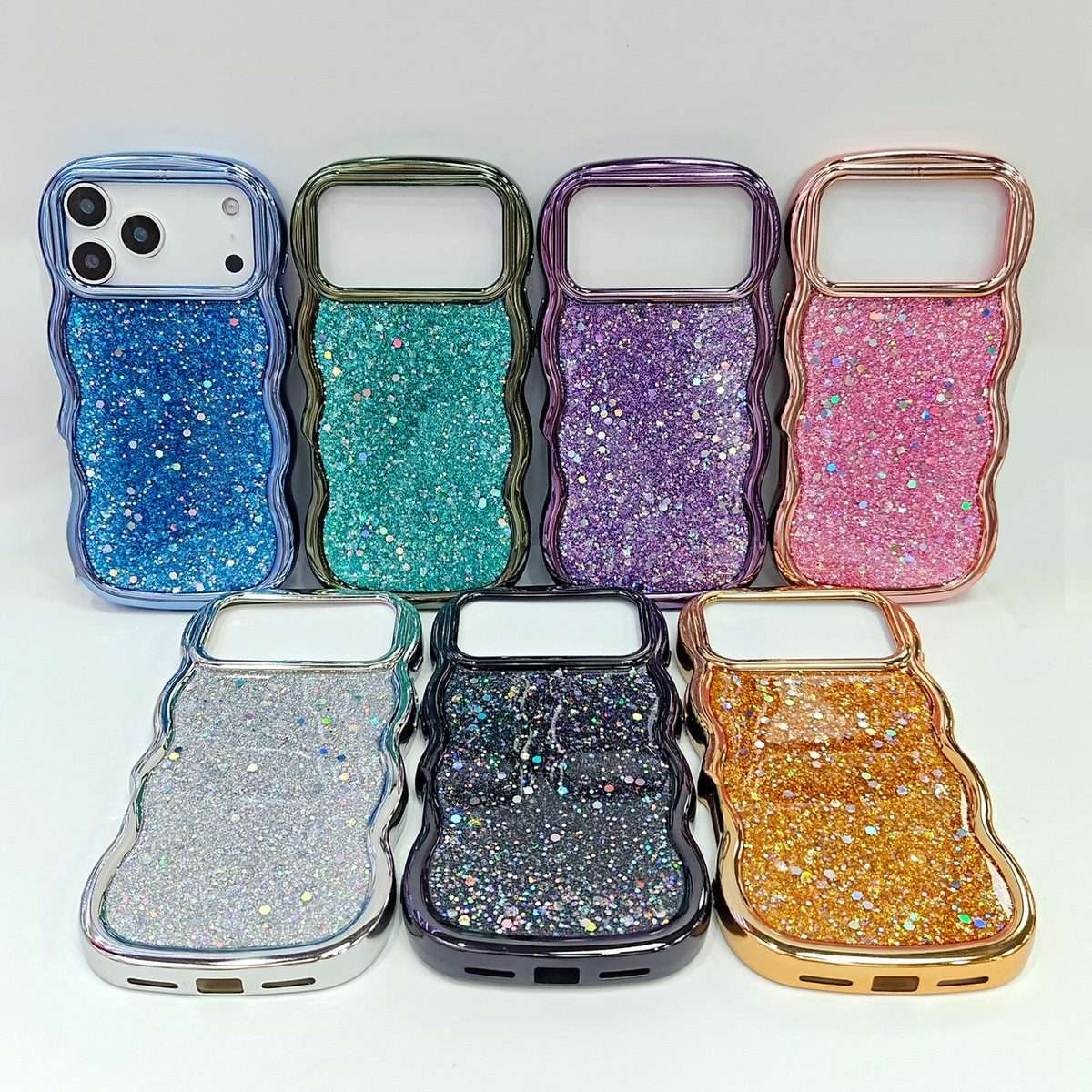 For iPhone 14 Wave Glitter Sequined Electroplated Phone Case(Gold)