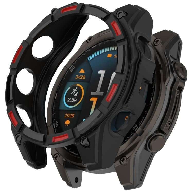 For Garmin Fenix 8 Pro 47mm AMOLED Armor Hollow TPU Half Coverage Watch Protective ... (Black Red)