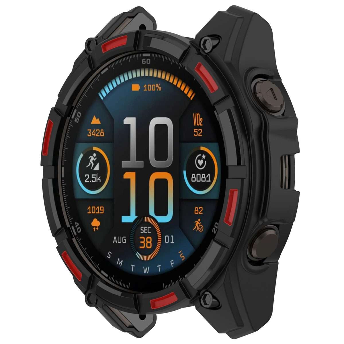 For Garmin Fenix 8 Pro 47mm AMOLED Armor Hollow TPU Half Coverage Watch Protective ... (Black Red)